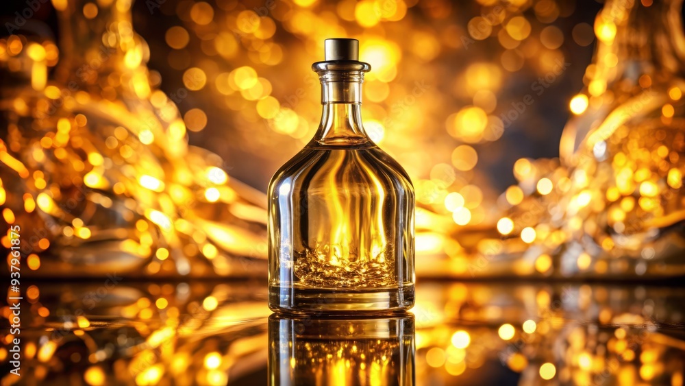 Golden liquid flowing from a clear glass bottle, reflected light dancing on the surface, against a warm, blurred background with subtle shadows and highlights. Golden liquid flowing from a clear glass bottle, reflected light dancing on the surface, against a warm, blurred background with subtle shadows and highlights.