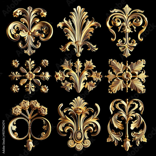 Gold flowers isolated on bl...