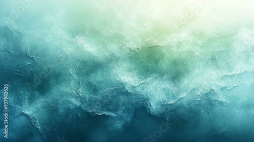 Abstract Large Banner Design Featuring Green and Blue Pastel Grainy Gradient Background with Smooth Noise Texture - Generative AI