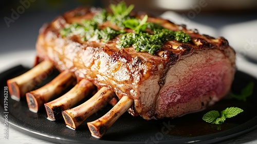 Roasted Lamb Chops with Mint Sauce. photo