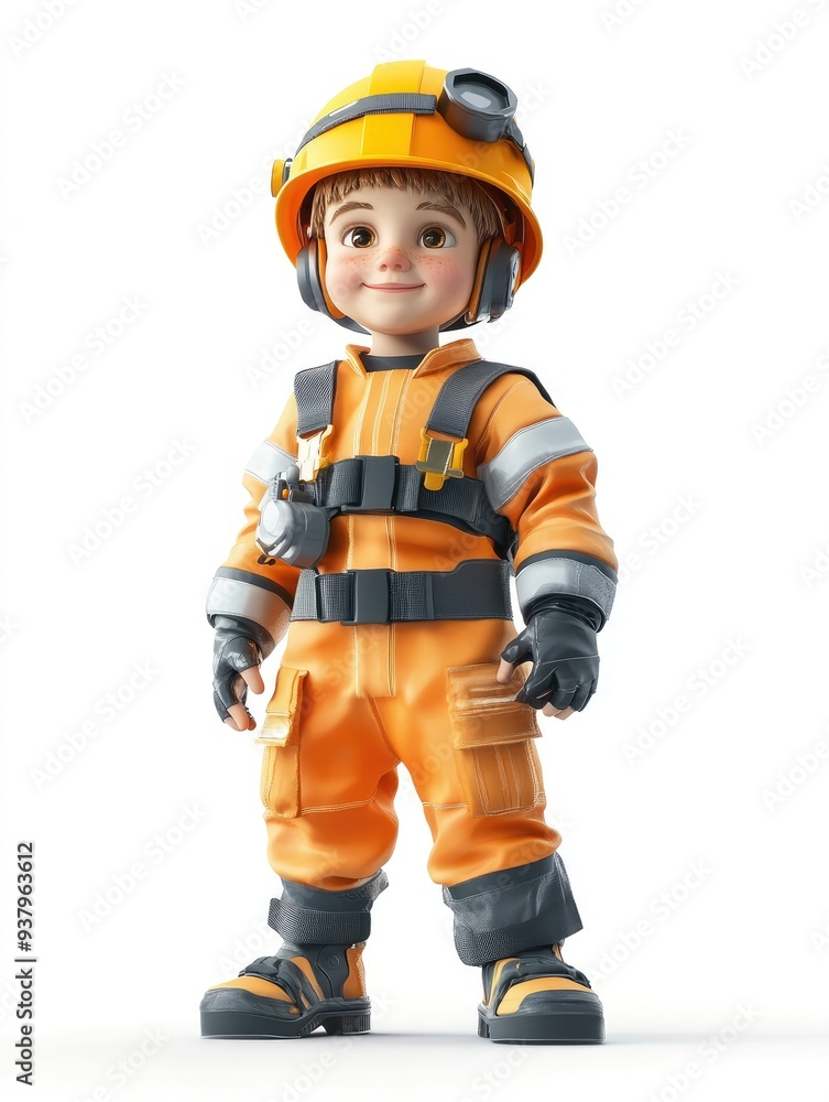 A child wearing an engineering suit, 3D illustration, isolated on white background A child wearing an engineering suit, 3D illustration, isolated on white background