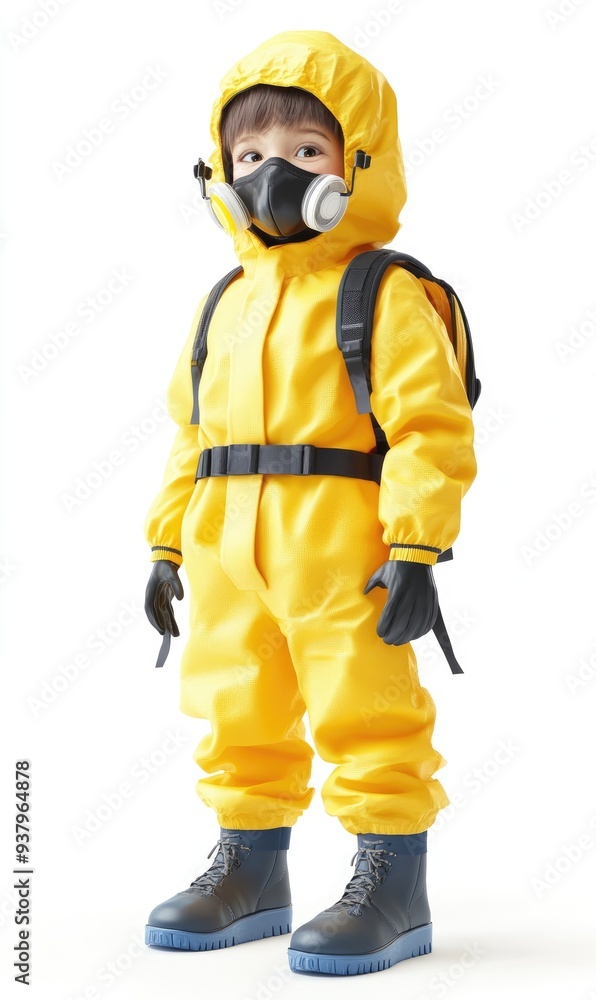 Children wearing PPE clothes, 3D illustration, isolated on white background Children wearing PPE clothes, 3D illustration, isolated on white background