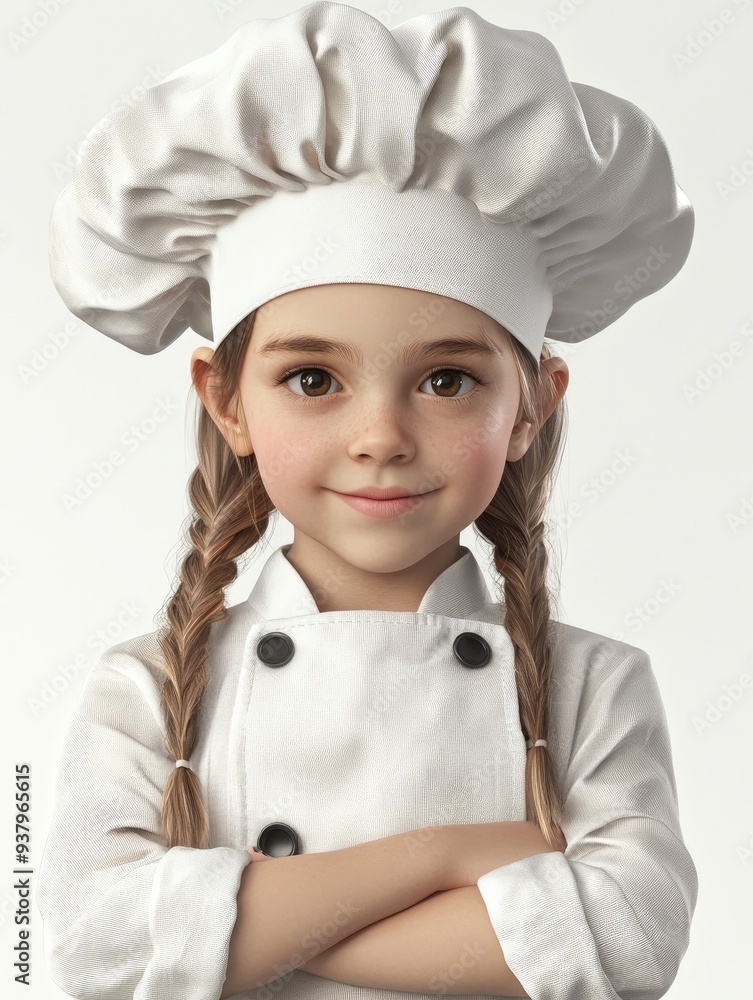 The child wears a chef's dress, 3D illustration, isolated on white background The child wears a chef's dress, 3D illustration, isolated on white background