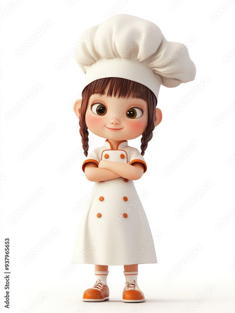 The child wears a chef's dress, 3D illustration, isolated on white background The child wears a chef's dress, 3D illustration, isolated on white background