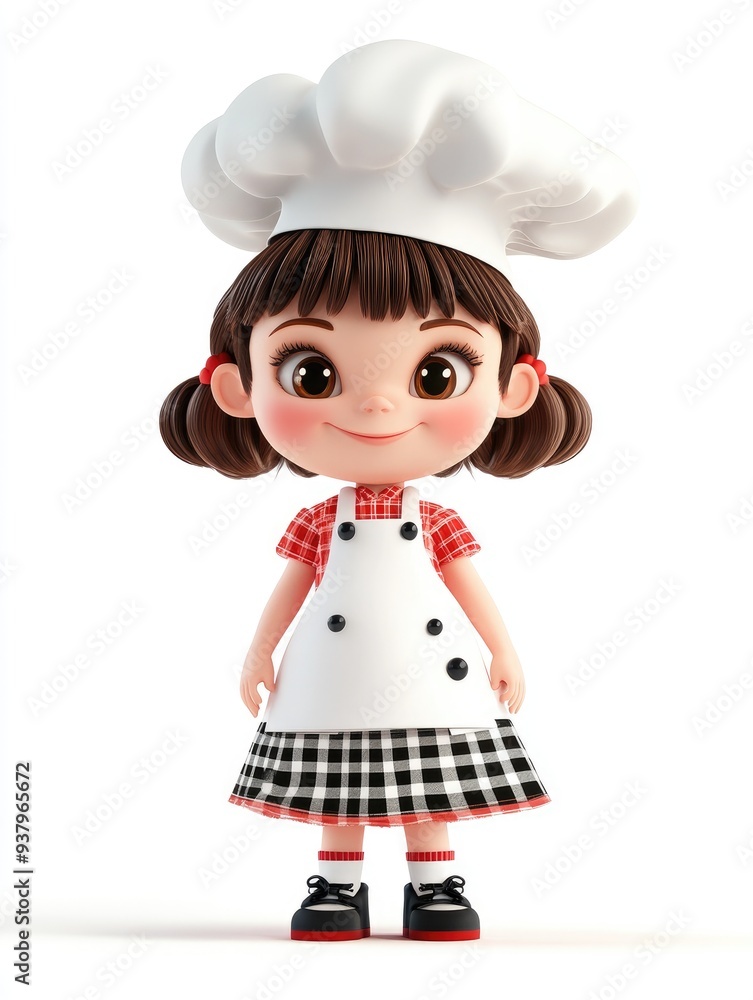 The child wears a chef's dress, 3D illustration, isolated on white background The child wears a chef's dress, 3D illustration, isolated on white background