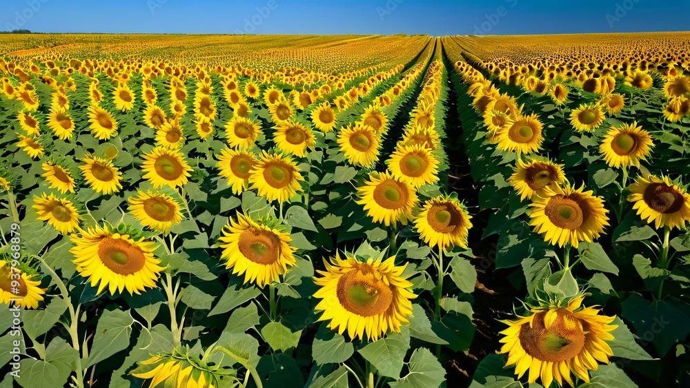 Naklejka premium Field of Sunflowers Facing the Sun
