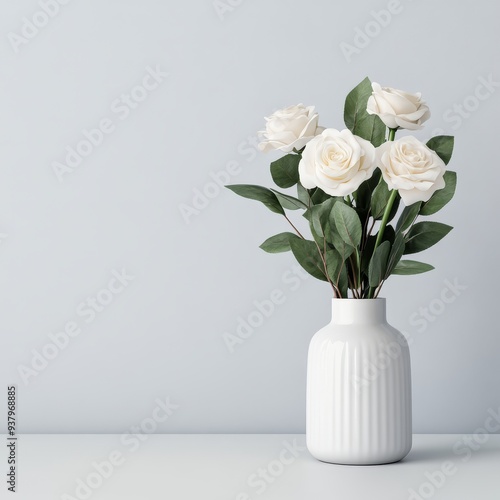 Wallpaper Mural White Roses in a White Vase on a Grey Background Torontodigital.ca