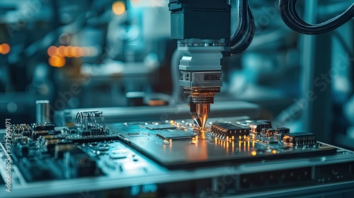 A close-up of a microcontroller being integrated into a robotic system, highlighting the electronics side of mechatronics photo