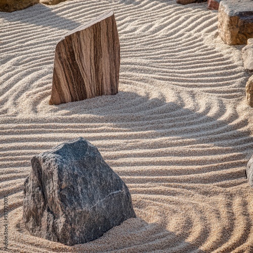 a sand garden with rocks and sand photo