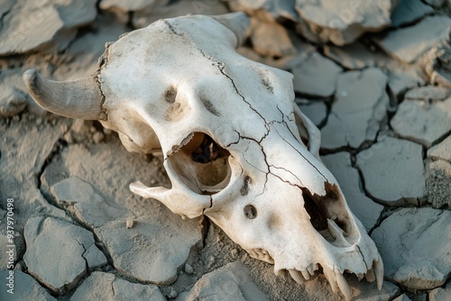 a skull laying on the ground in the desert