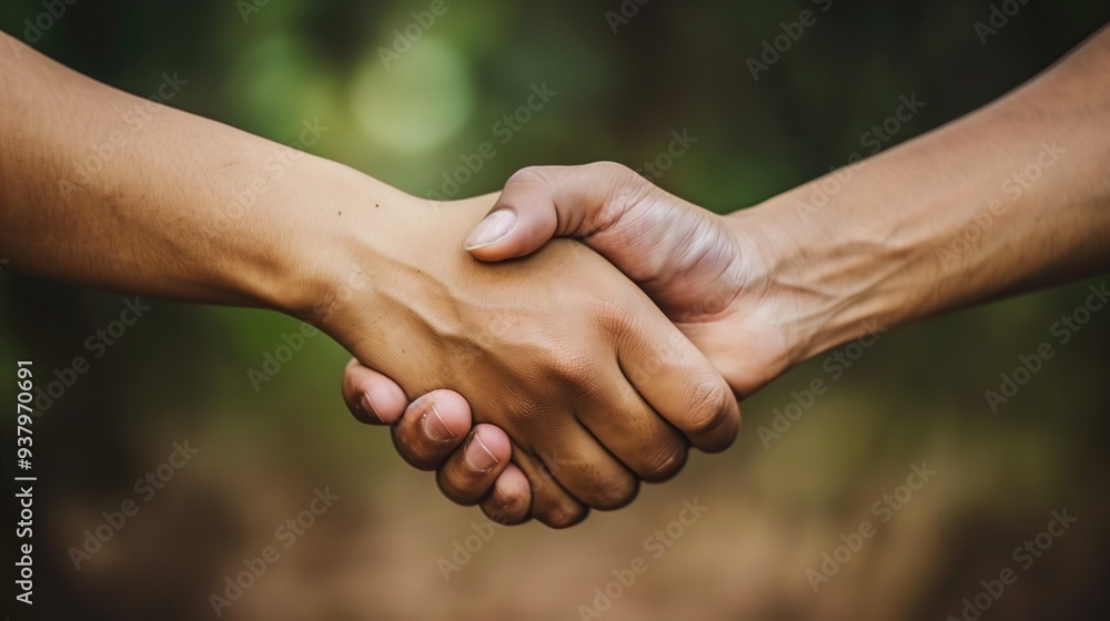 Two people shake hands symbolizing unity and trust Two people shake hands symbolizing unity and trust