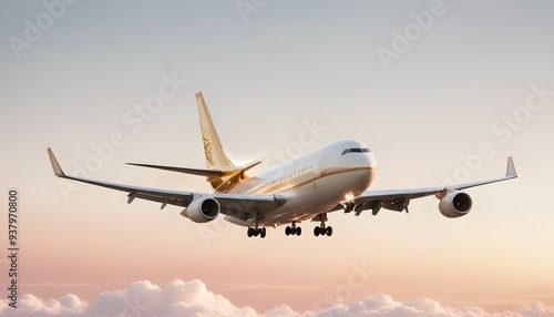 Jumbu Jet Commercial airplane on white background instant frame Flying airplane symbol