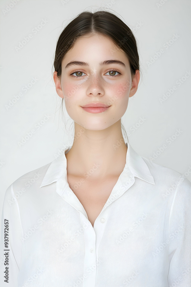 Portrait of a Young Woman with Natural Makeup and Radiant Skin Portrait of a Young Woman with Natural Makeup and Radiant Skin