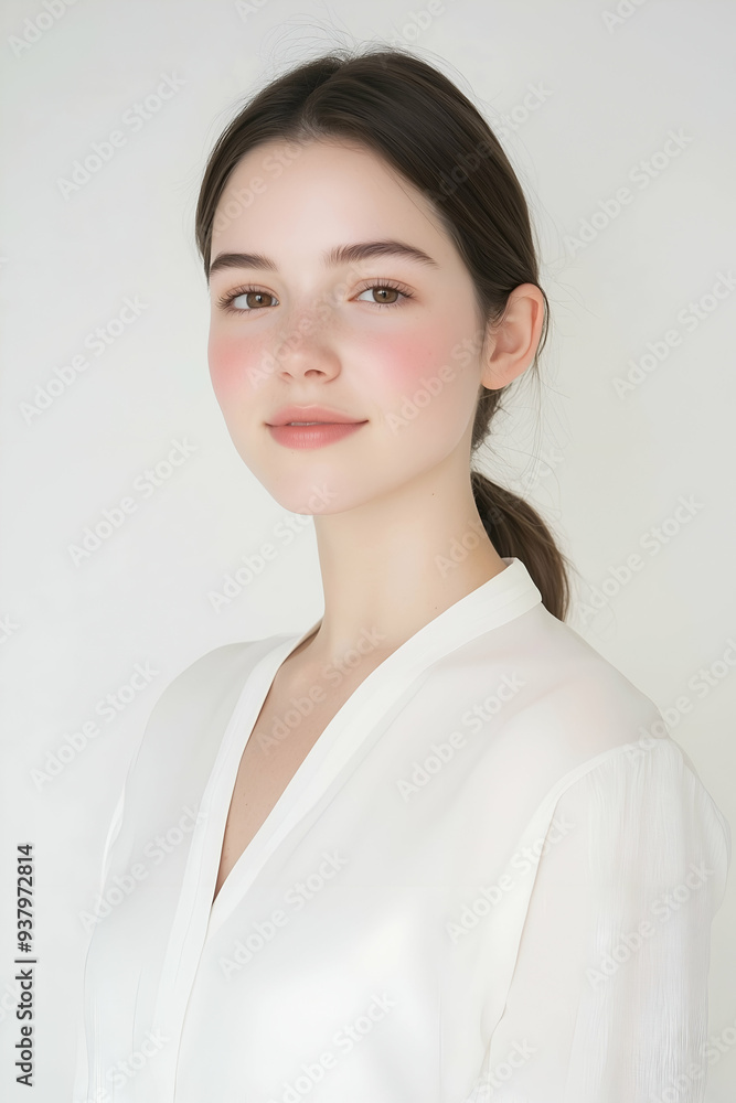 Portrait of a Young Woman with Natural Makeup and Radiant Skin