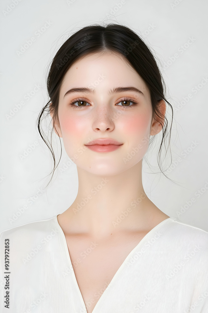 Portrait of a Young Woman with Natural Makeup and Radiant Skin Portrait of a Young Woman with Natural Makeup and Radiant Skin