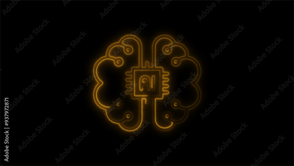 Naklejka premium Neon Brain Circuit Icon, Glowing AI Technology, Futuristic Neural Network, Digital Intelligence Symbol, Cybernetic AI Brain