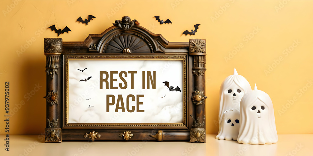 Rest Colourful Border For Sign Ghost and Tombstone Border with Rest in Peace Text concept as A spooky ...