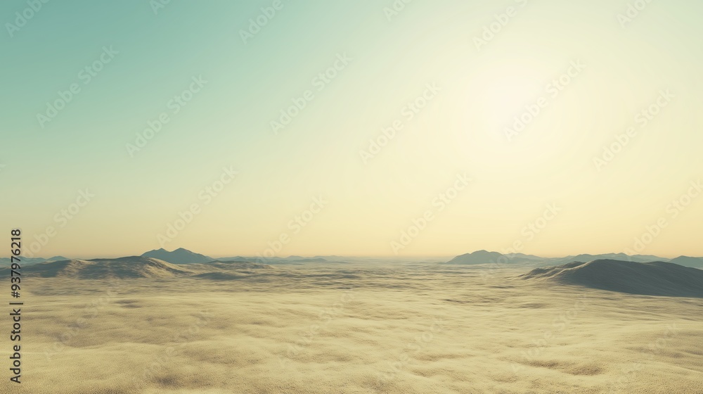 Fototapeta premium Foggy mountain landscape at dawn with a bright sky