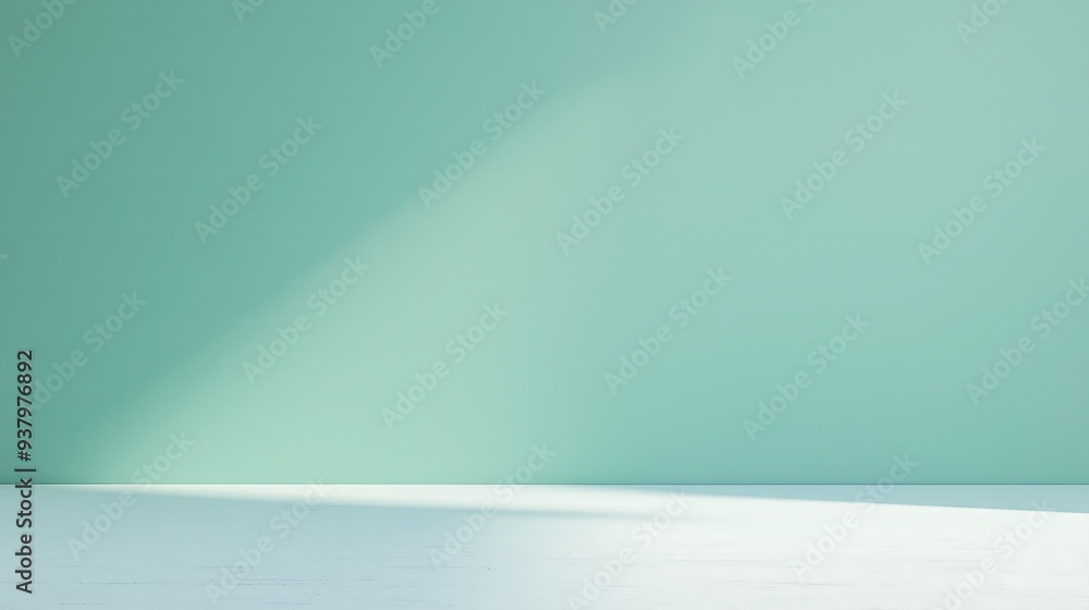 Mint green wall casting soft sunlight onto a white floor in a minimalistic room
Mint green wall casting soft sunlight onto a white floor in a minimalistic room
