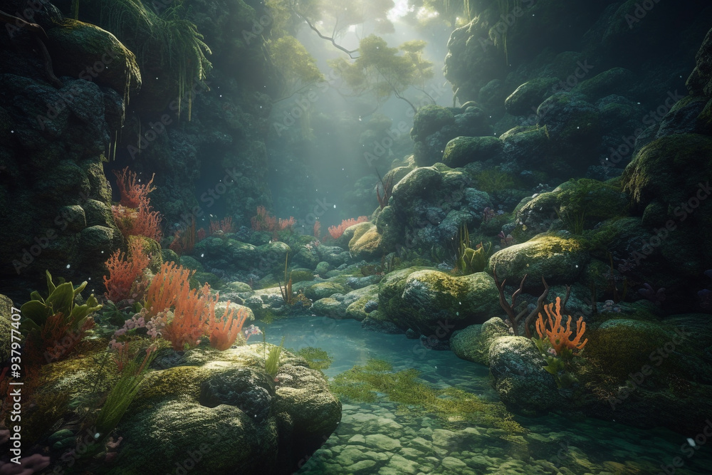 Naklejka premium Underwater view of the sea. Generative ai.