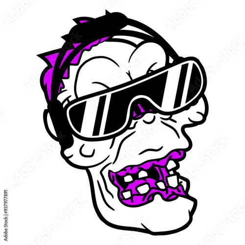 Zombie Music DJ Horror Halloween Monster Frightening Headphone Sunglasses Party Night Dancing Clubber Raver Comic Humor Cartoon Cool Fun Sound Disco Club Festival Band Concert Techno Discothek Love