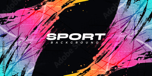 Abstract and Colorful Gradient Brush Background with Halftone Effect. Brush Stroke Illustration for Banner, Poster, or Sports Background. Scratch and Texture Elements For Design