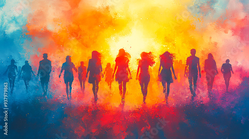 Wallpaper Mural Joyful Watercolor Illustration of Smiling People Embracing Life Torontodigital.ca