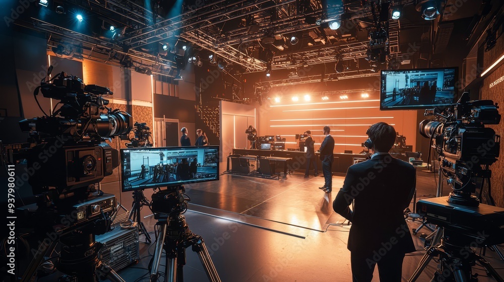 © netrun78 - The atmosphere is lively as camera operators and stage crew finalize their setups while the host prepares for the broadcast.