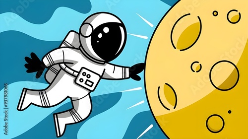 Cute Astronaut Catching Moon Vector Icon - Cartoon Science Technology Illustration photo