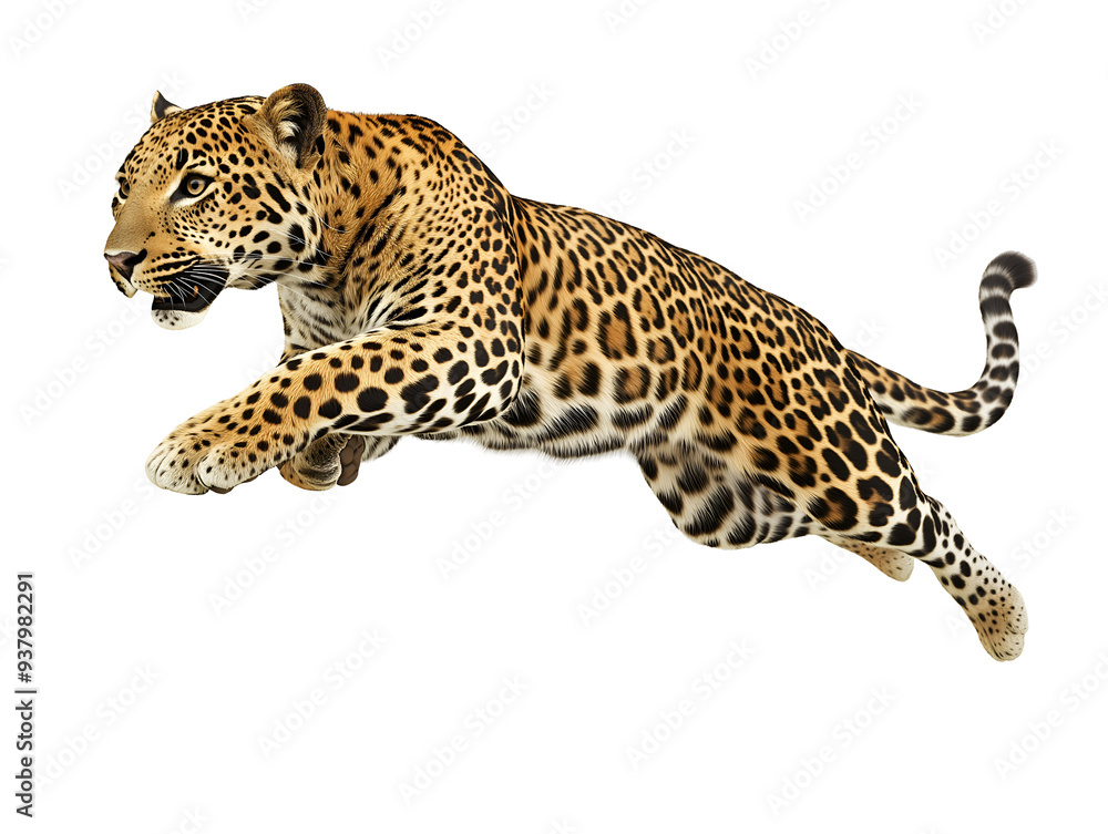 Fotobehang Luipaard photo of a leopard floating mid-air on isolated background
 #937982291