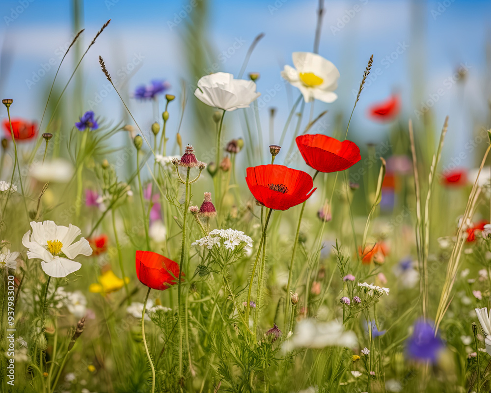 Obraz premium Bunte Wildblumen in einer Blumenwiese, Generative AI