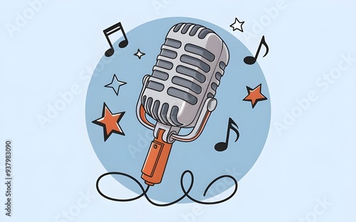Mic & Music Notes Vector | Voice Speak Up, Podcast, Sound Wave, Audio Clip Art | Flat Cartoon for Web Design, Flyer, Banner, Background