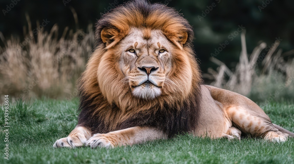 a lion is sitting in the grass a lion is sitting in the grass