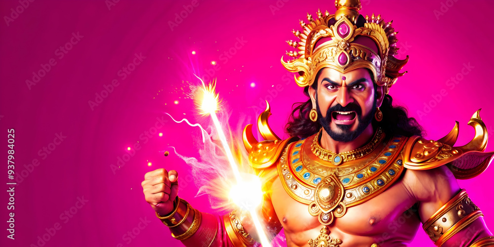 Glowing Abstract Ravana with Conquer Text concept as A powerful glowing abstract digital art depicting the moment of Ravanas conquest with intense colors and light effects symbolizing his ultimate def Glowing Abstract Ravana with Conquer Text concept as A powerful glowing abstract digital art depicting the moment of Ravanas conquest with intense colors and light effects symbolizing his ultimate def