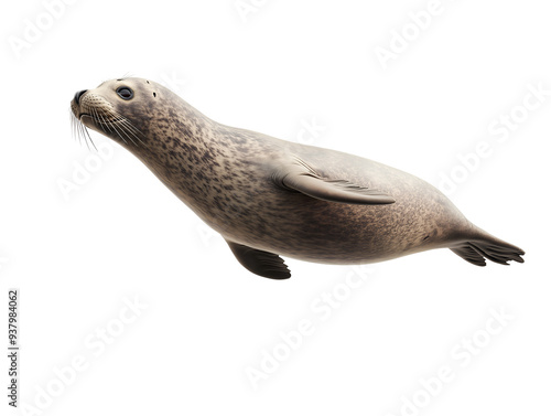 photo of a seal floating mid-air on isolated background
 photo