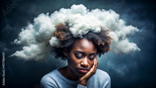 Woman With Clouds In Her Hair, Feeling Overwhelmed.