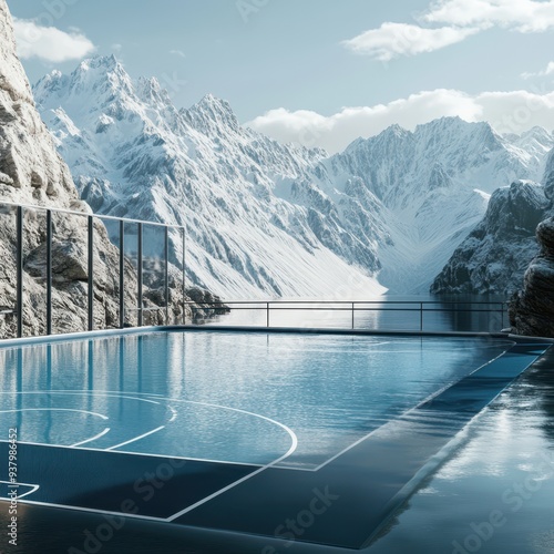 a pool in the middle of a snowy mountain