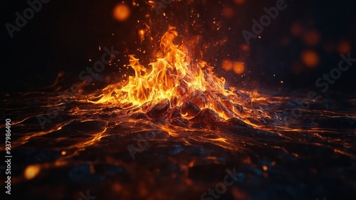 Abstract fire background with dynamic flames. photo