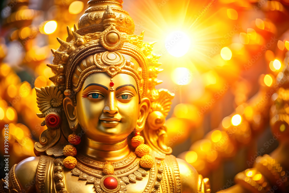 Glowing Deity Statue concept as Mid shot of a deity statue glowing in a soft golden light inside a temple with a glossy finish on the statue enhancing the divine and serene atmosphere perfect for Duss Glowing Deity Statue concept as Mid shot of a deity statue glowing in a soft golden light inside a temple with a glossy finish on the statue enhancing the divine and serene atmosphere perfect for Duss