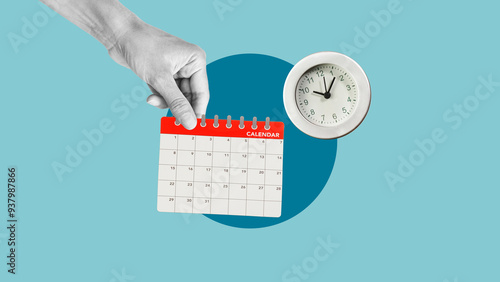 Bilde på lerret Hand is turning the page of calendar