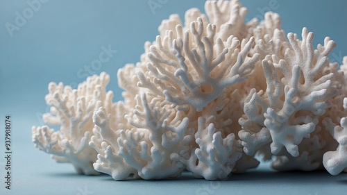 White corals on light blue background, minimalistic oceanic decor. photo