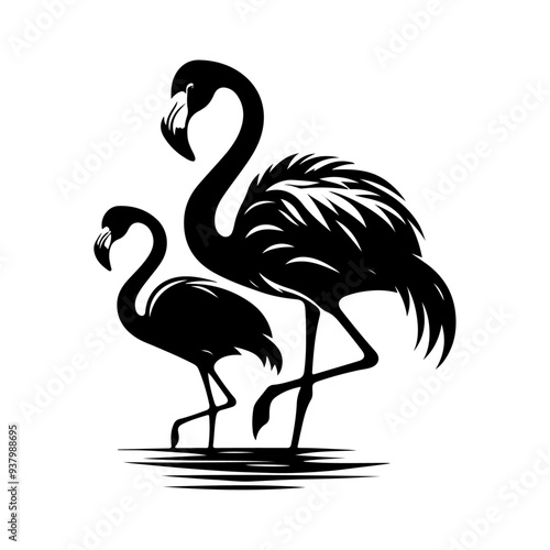 lamingo silhouette, vector black color silhouette solid white background  photo