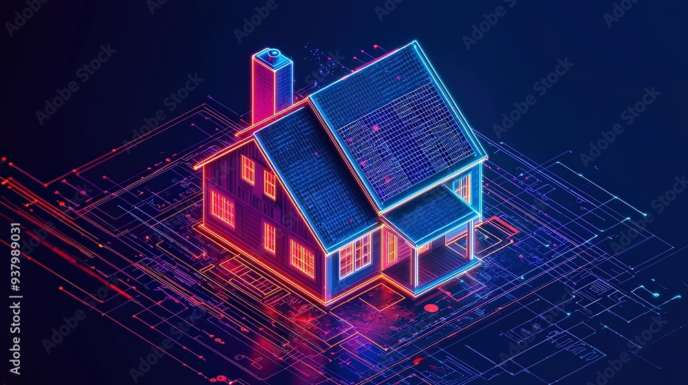 Digital landscape of interconnected smart homes with remote workers engaged in virtual meetings, technology-driven homes, future of remote work Digital landscape of interconnected smart homes with remote workers engaged in virtual meetings, technology-driven homes, future of remote work