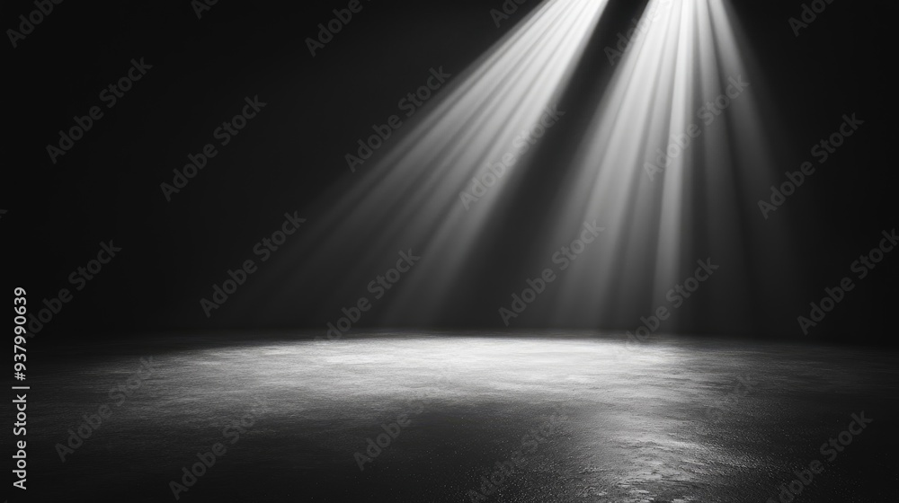 Spotlight shining on a black background, creating a focused, intense scene with a striking contrast. Spotlight shining on a black background, creating a focused, intense scene with a striking contrast.