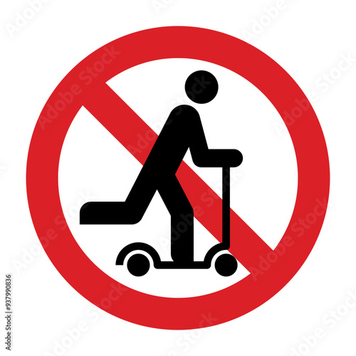 No scooter allowed icon. Kick scooter prohibited sign. Ban e-scooter
