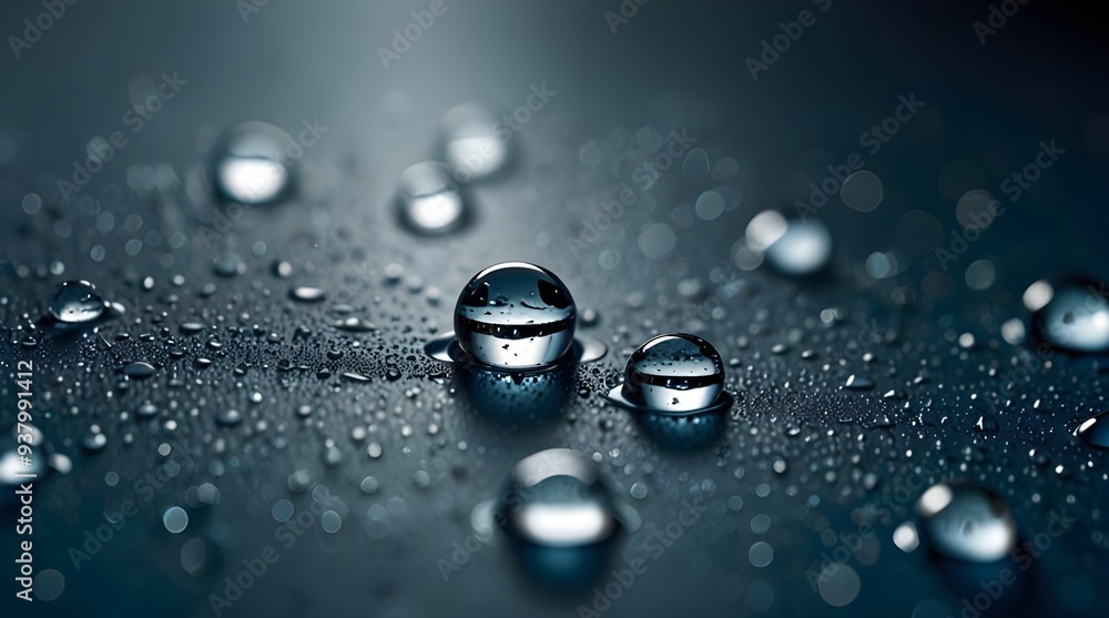Macro shot of water droplets on a blue surface displaying crisp clarity.generative.ai Macro shot of water droplets on a blue surface displaying crisp clarity.generative.ai