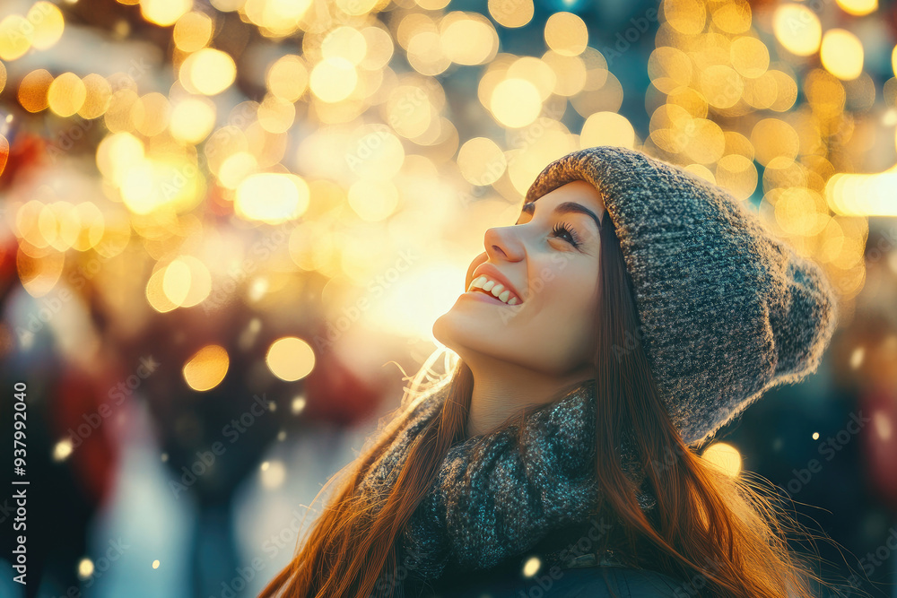 portrait woman happiness girl joyful in christmas light bokeh bright celebration smile beauty festive shine portrait woman happiness girl joyful in christmas light bokeh bright celebration smile beauty festive shine