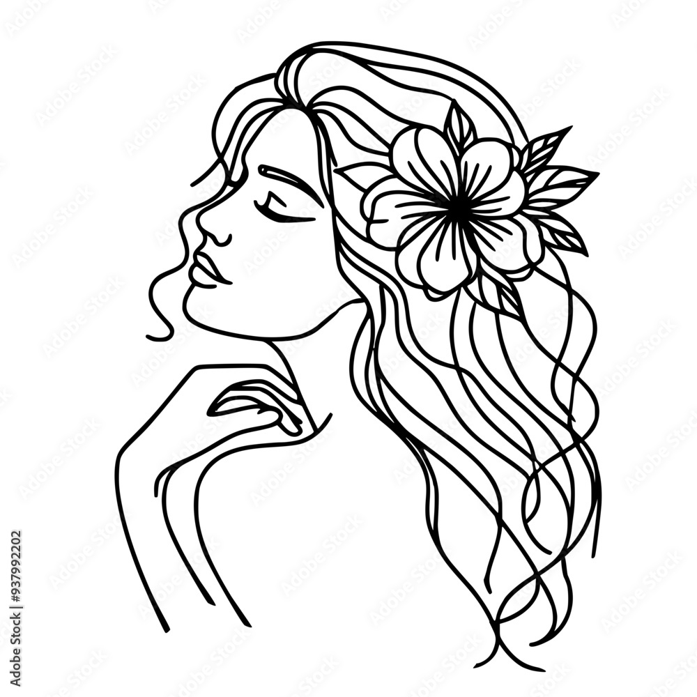 Woman with flower line art Woman with flower line art
