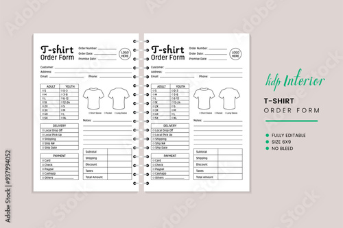 T Shirt Order Form KDP Interior