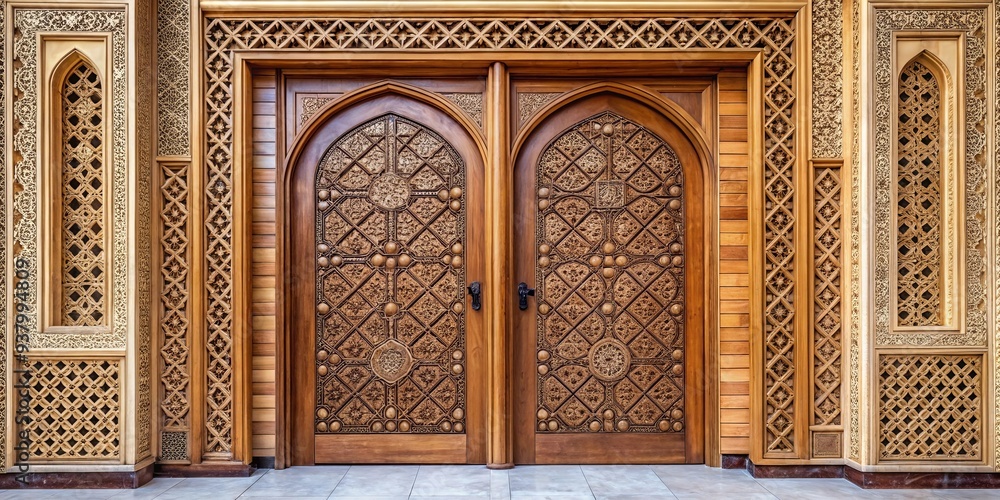 Obraz premium Authentic Arabian style wooden door with intricate decoration pattern in Riyadh, Saudi Arabia
